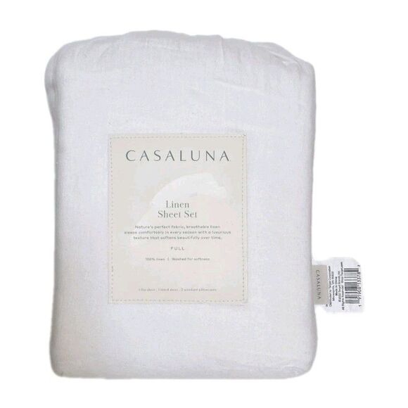 Casaluna 100% Linen Fresh White Full Size 4 Piece Sheet Set New - Picture 2 of 7